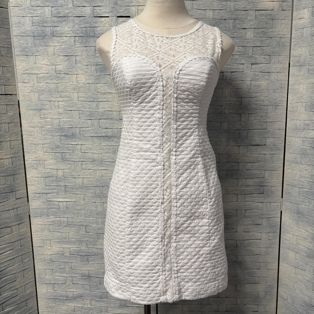 Lilly Pulitzer 2 Sheath White Textured Lace Sleeveless‎ Knee Length - Picture 2 of 8